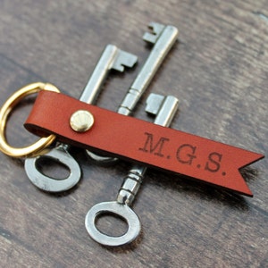 Monogrammed Keychain Leather Personalized, Initial Custom Keyring 3rd Year Anniversary Gift For Him image 1
