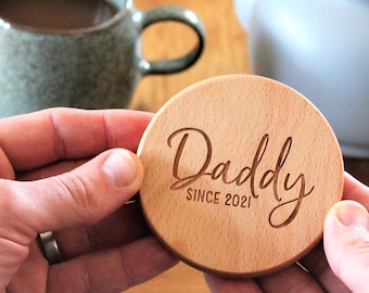 Daddy Wooden Personalised Coaster - Engraved Fathers Day Gift