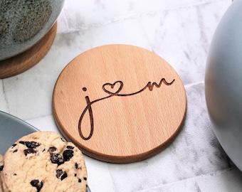 Personalised Couple Coaster with Initials - Engraved 5th Anniversary Gift