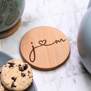 Personalised Couple Coaster with Initials - Engraved 5th Anniversary Gift