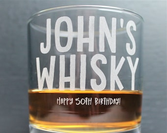 Personalised Name Whisky Glass Tumbler for 50th Birthday Gift Idea