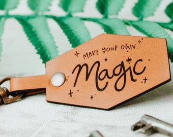 Motivational Keyring - Make Magic Gift - Real Leather Keychain - Bag Charm