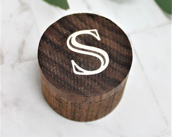 Wooden Ring Box with Personalised Initial - For Wedding Day or Engagement