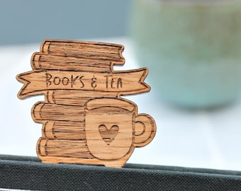 Books and Tea - Wooden Bookmark - Reading Gift - Cuppa Lover