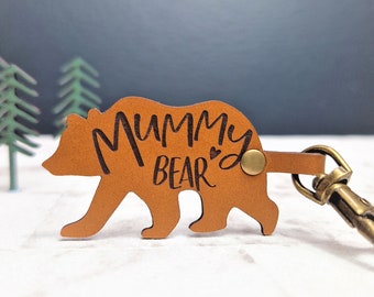 Mummy Bear Keyring Mothers Day Gift Real Leather Keychain - Bag Charm - For Mum