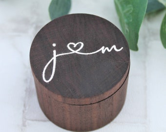 Engraved Wooden Ring Box with Personalised Initials - For Wedding Day or Engagement