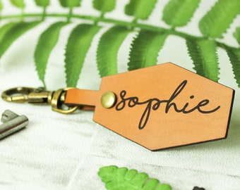 Personalised Name Keyring Gift Real Leather Keychain - Bag Charm