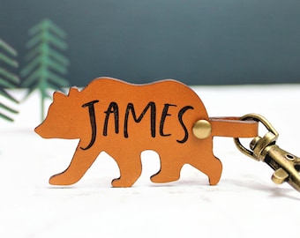 Custom Bear Keyring Gift Real Leather Keychain - Bag Charm - Housewarming