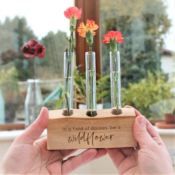 Wooden Propagation Stand - Stem Flower Vase - Wildflower Test Tube - Housewarming Gift