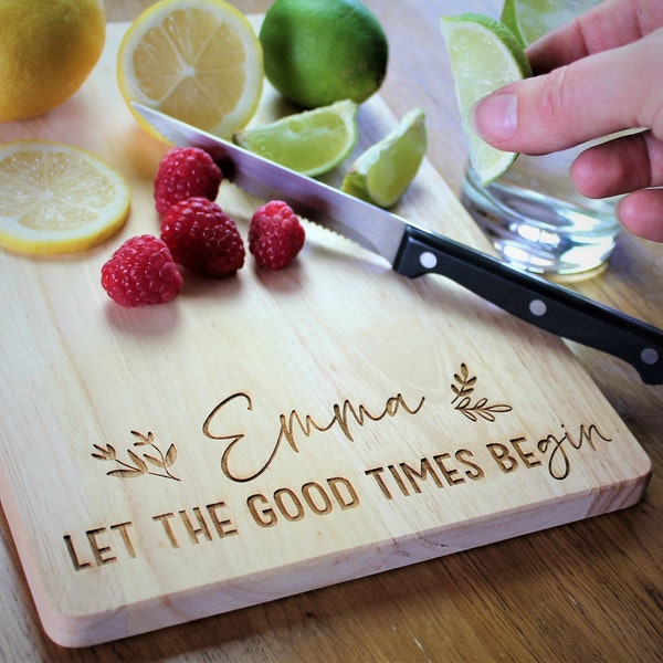 Personalised Wooden Gin Chopping Board - Engraved Name - Housewarming Gift
