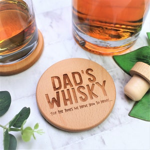 Dad's Whisky Wooden Personalised Funny Coaster Engraved Fathers Day Gift image 1