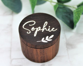 Round Wooden Ring Box with Personalised Name - Wedding Proposal Gift