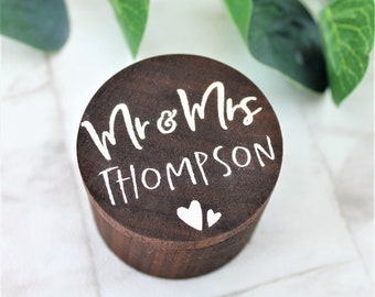 Mr and Mrs Wooden Ring Box with Couple Surname - Wedding Ring Bearer Pillow