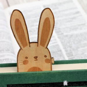 Wooden Bunny Rabbit Bookmark Engraved Personalised Book Lover Gift for the Bookish Literary Birthday