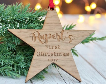 Baby's First Christmas Personalised Wooden Bauble Decoration