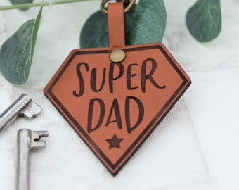 Superhero Dad Leather Keyring - Fathers Day Gift