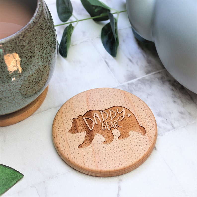 Daddy Bear Wooden Personalised Coaster Engraved Fathers Day Gift image 3