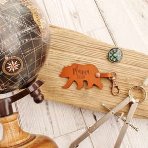 Mama Bear Leather Keychain Rustic Keyring Mum Gift image 2