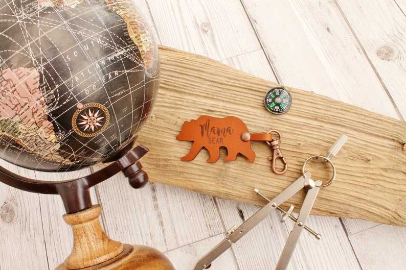 Mama Bear Leather Keychain Rustic Keyring Mum Gift image 2