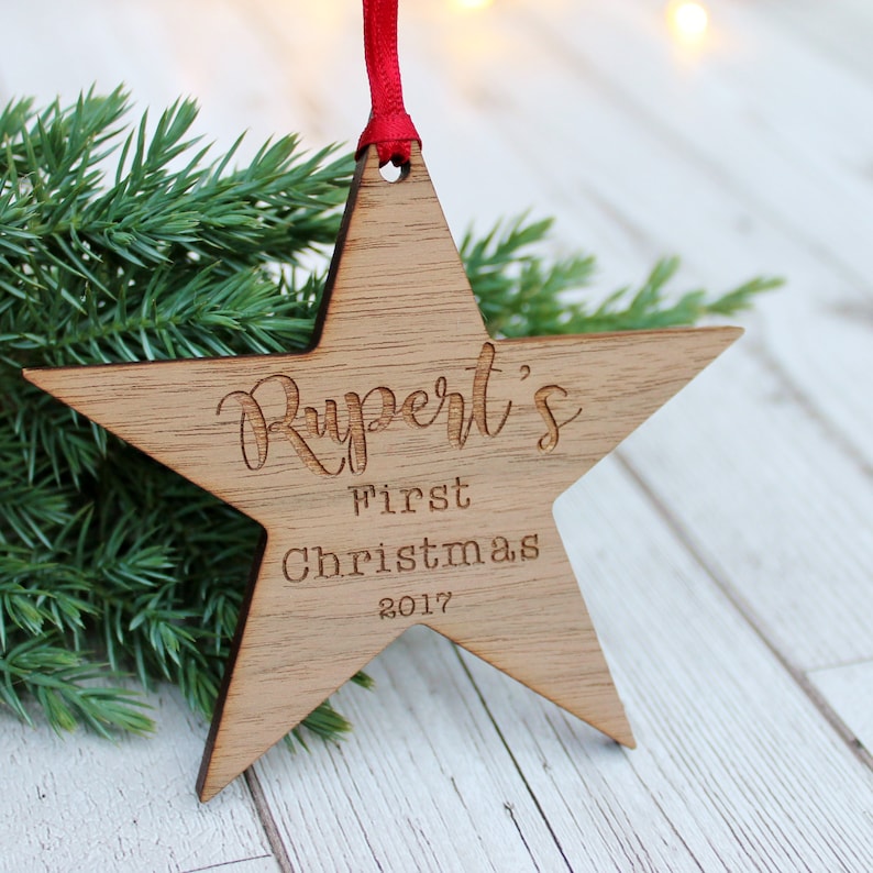 Baby's First Christmas Personalised Wooden Bauble Decoration image 3