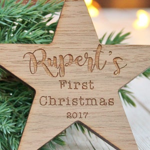 Baby's First Christmas Personalised Wooden Bauble Decoration image 4