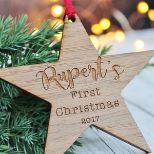 Baby's First Christmas Personalised Wooden Bauble Decoration image 5