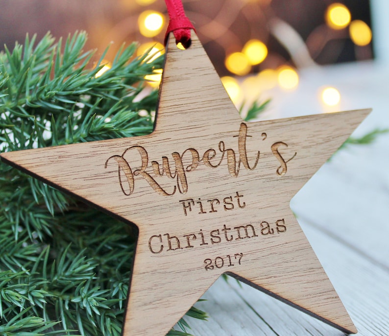 Baby's First Christmas Personalised Wooden Bauble Decoration image 5