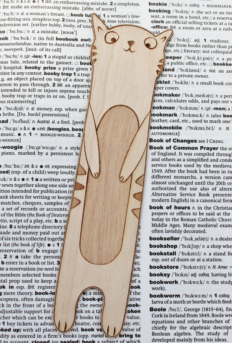Wooden Cat Bookmark Personalised Engraved Book Lover Literary Etsy UK