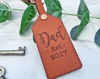 New Dad Personalized Gift Leather Keychain, Personalised Keyring, Year Established, Fathers Day for Him