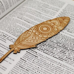 Feather Bookmark Book Lover Gift Personalized bookmark Mandala Pattern image 4