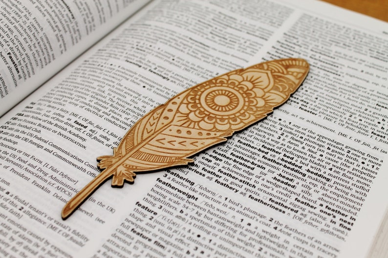 Feather Bookmark Book Lover Gift Personalized bookmark Mandala Pattern image 4