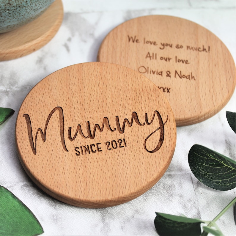 a loving Handmade personalized message rustic high quality wooden coaster is one of the best kitchen gift for your mom