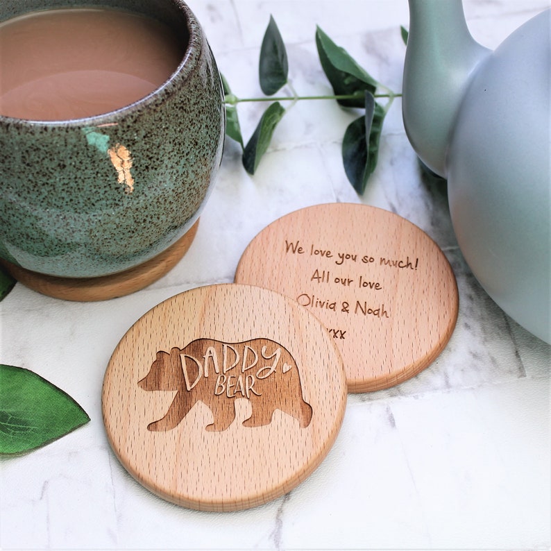 Daddy Bear Wooden Personalised Coaster Engraved Fathers Day Gift image 5