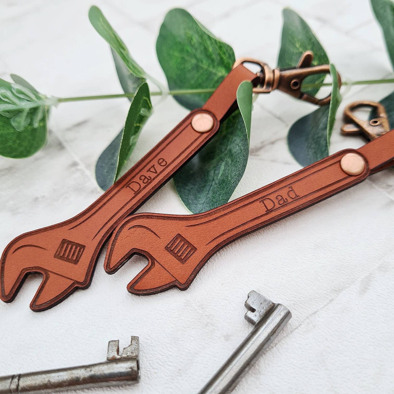 Personalised Spanner Mens Tool Keyring Leather Wrench Etsy Denmark