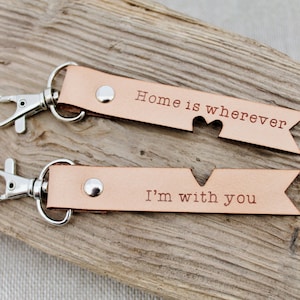 Long Distance Relationship Keychain Home is Wherever I'm With You Keyring 3rd Anniversary Leather Gift Husband image 5