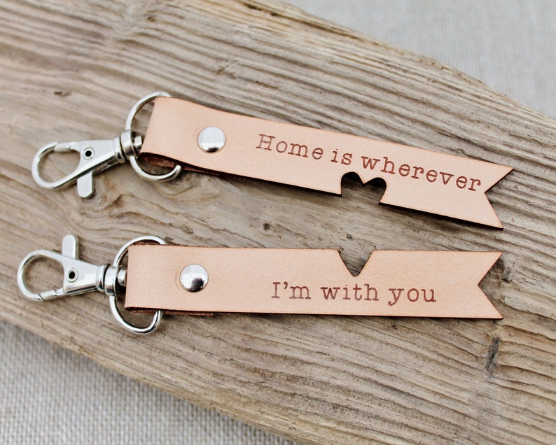 Long Distance Relationship Keychain Home is Wherever I'm With You Keyring 3rd Anniversary Leather Gift Husband image 5