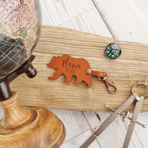 Mama Bear Leather Keychain Rustic Keyring Mum Gift image 3