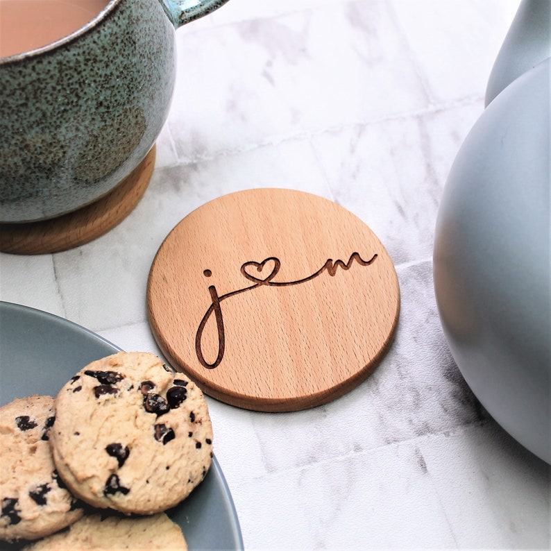 Personalised Couple Coaster with Initials - Engraved 5th Anniversary Gift 