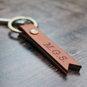 Monogrammed Keychain Leather Personalized, Initial Custom Keyring 3rd Year Anniversary Gift For Him image 2