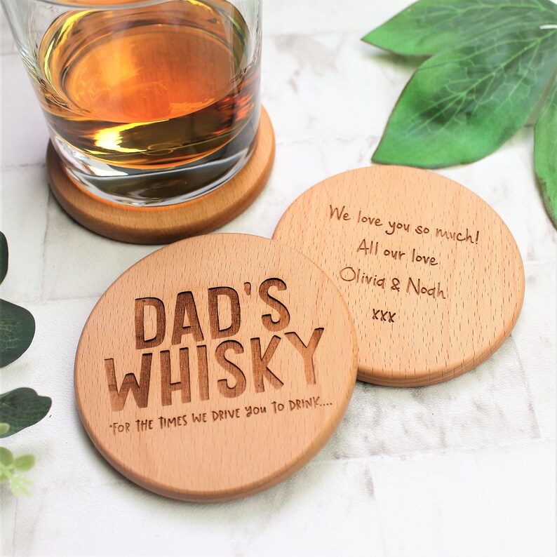 Dad's Whisky Wooden Personalised Funny Coaster Engraved Fathers Day Gift image 5