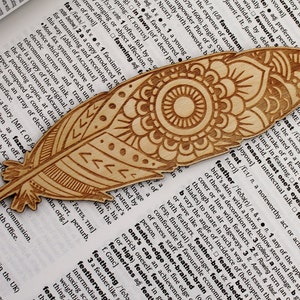 Feather Bookmark Book Lover Gift Personalized bookmark Mandala Pattern image 3