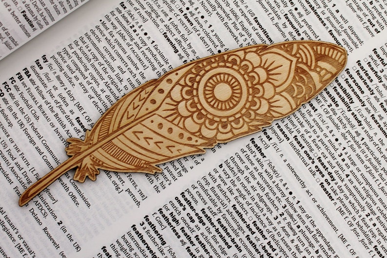 Feather Bookmark Book Lover Gift Personalized bookmark Mandala Pattern image 3