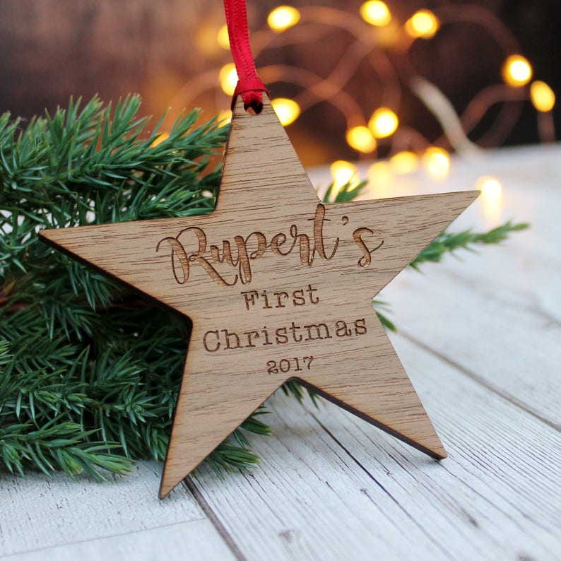 Baby's First Christmas Personalised Wooden Bauble Decoration image 2