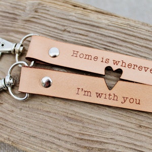 Long Distance Relationship Keychain Home is Wherever I'm With You Keyring 3rd Anniversary Leather Gift Husband image 3