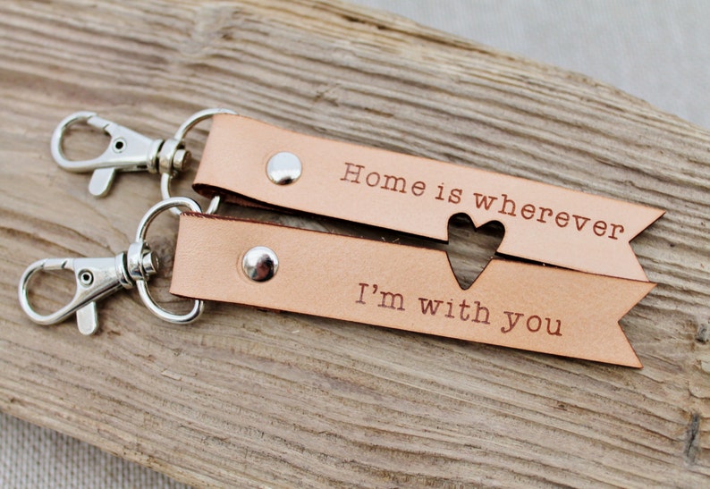 Long Distance Relationship Keychain Home is Wherever I'm With You Keyring 3rd Anniversary Leather Gift Husband image 3