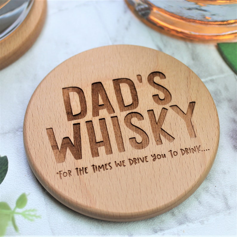 Dad's Whisky Wooden Personalised Funny Coaster Engraved Fathers Day Gift image 2