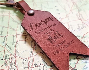Etichetta bagaglio personalizzata - Portachiavi in pelle personalizzata - Regalo di viaggio, regalo di nozze, regalo per viaggiatori, regalo di anniversario