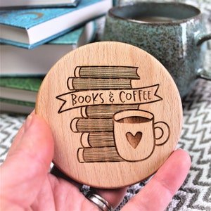 Books and Coffee Coaster Engraved Tea Lover Gift image 5