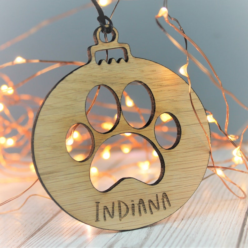 Cat Bauble Dog Decoration Engraved Wooden Paw Print Etsy