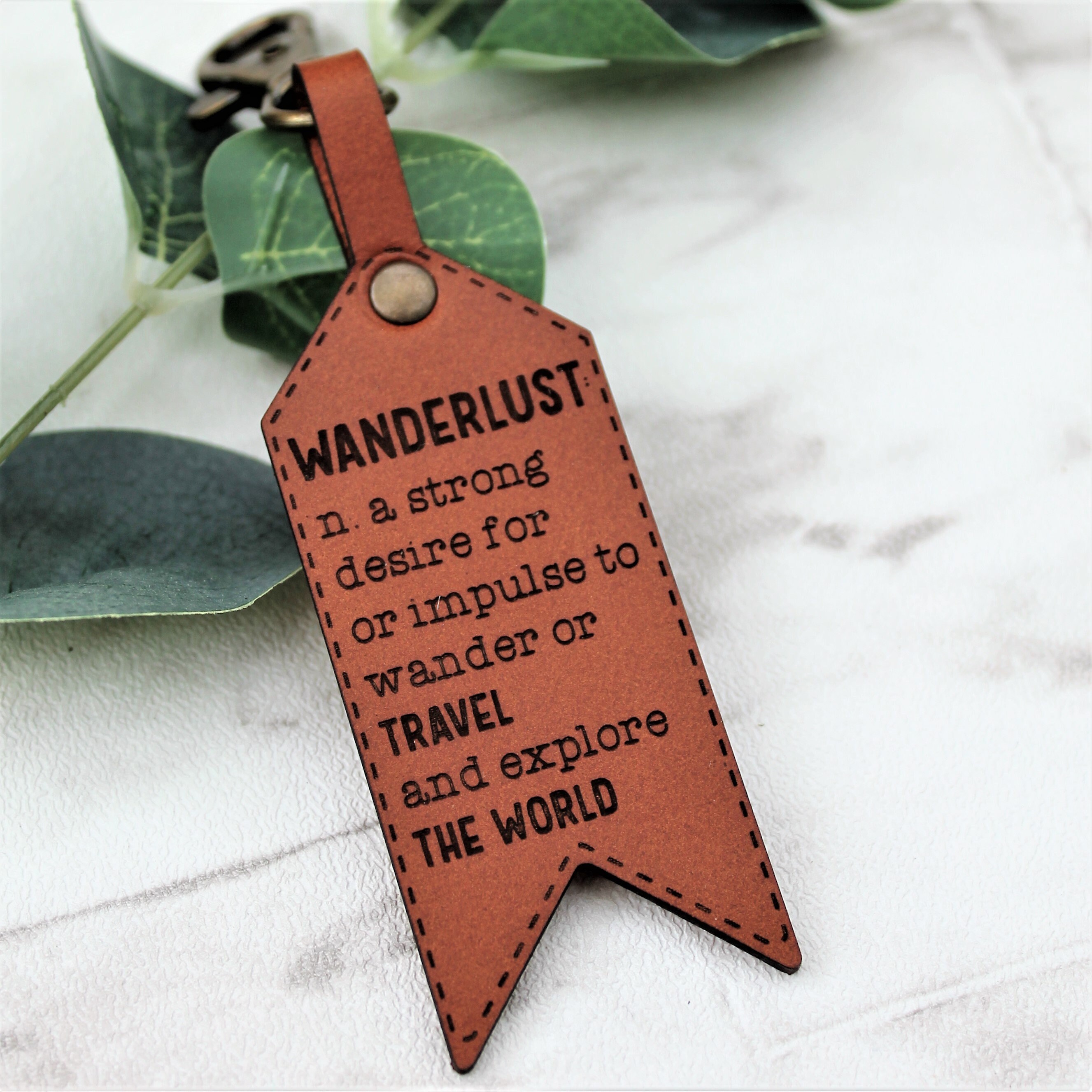 Wanderlust Luggage Tag Leather Keychain Keyring Travel Etsy Ireland